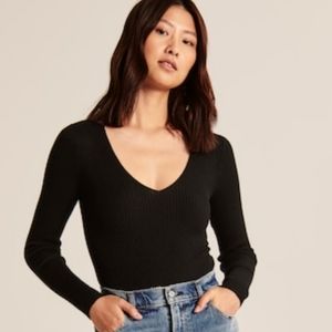 Abercrombie & Fitch Long Sleeve Bodysuit V-Neck Black XS